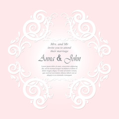 Invitation card, Wedding card with ornament on pink
