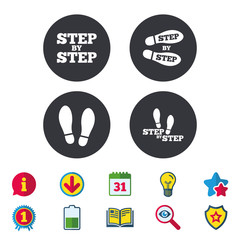 Step icons. Footprint shoes symbols.