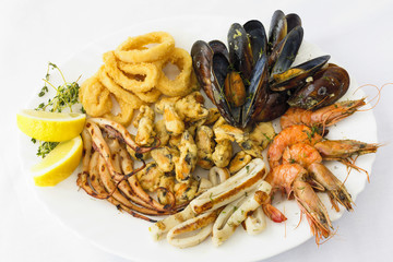 Mixed seafood plate at restaurant