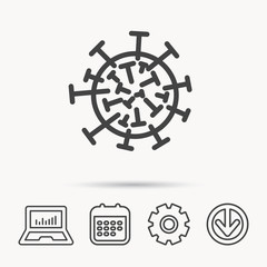 Virus icon. Molecular cell sign. Biology organism symbol. Notebook, Calendar and Cogwheel signs. Download arrow web icon. Vector