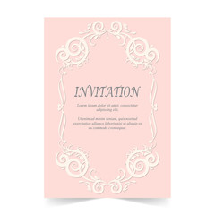 Invitation card, Wedding card with ornament on pink