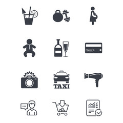 Hotel, apartment service icons. Fitness gym.