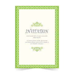 Invitation card, Wedding card with ornament on green and ivory