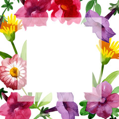 Wildflower Bluebell Flower frame in a watercolor style isolated.