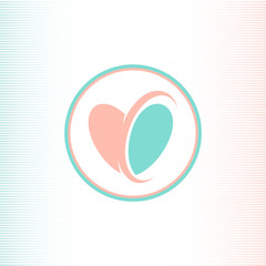 Two halves of the heart logotype, pink and blue color, united with help the semicircle. Abstract vector logo template in a flat style on a theme of love, family union and wedding.