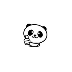 Cute Panda Asian Bear showing like, thumb of hand up, high esteem and approval vector logo. Well done illustration, good job post, excellent symbol