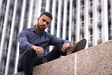 Obraz premium Black male portrait against chopped looking at camera