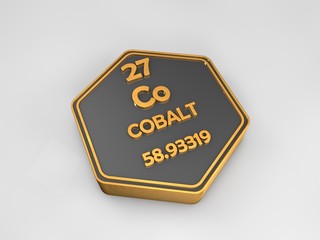 Cobalt - Co - chemical element periodic table hexagonal shape 3d render