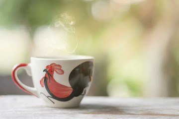 Morning coffee with old Thai style cup.	