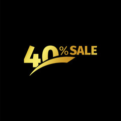 Naklejka na ściany i meble Black banner discount purchase 40 percent sale vector gold logo on a black background. Promotional business offer for buyers logotype. Forty percentage off, discounts in the strict style coupon.