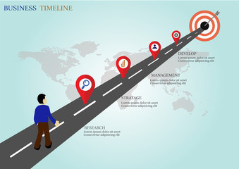 Road to goal business timeline infographic.