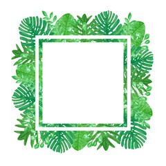 Tropical Leaves Watercolor Banner Frame