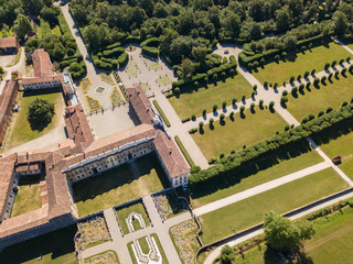 Villa Arconati, Castellazzo, Bollate, Milano, Italia. Vista aerea della Villa Arconati. Giardini e...