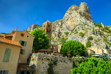 Typical medieval mediterranean facades in Moustiers-Sainte-Marie, Provence, France