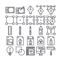 Set of Art and Design Element Outline Icon design . All Icon designed on 64x64 Pixel perfect Icon. Good to use for website project , app , mobile and more. Editable Stroke.  