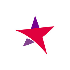 Fantastic isolated simple flat red and violet color star logo of unusual shape. Vector logotype and icon of the abstract form.