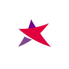 Fantastic isolated simple flat red and violet color star logo of unusual shape. Vector logotype and icon of the abstract form.