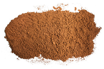 Cocoa powder crushed on a white background isolated