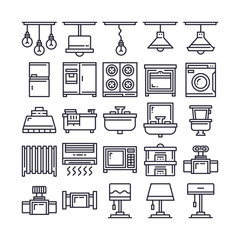 Set of Furniture and Household Outline Icon design . All Icon designed on 64x64 Pixel perfect Icon. Good to use for website project , app , mobile and more. Editable Stroke.  