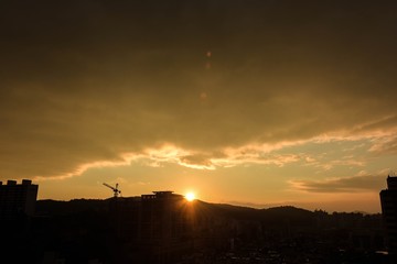 sunset sky scape on the town in seoul korea