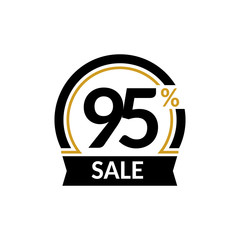 Discount card with 95 percent sale. Advertising Sale vector isolated sign. Promotion Stylish logo design under the black and gold arch.