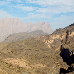 in oman  the old mountain gorge and canyon the deep cloudy  sky
