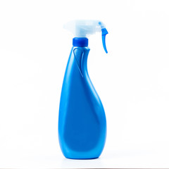 blue spray bottle on white