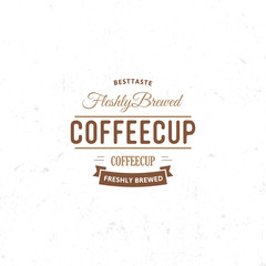 Obraz premium Vintage dark coffee emblem, flat retro illustration. Brown and beige colors sign. Stylized stamp of vector lettering drink. Breakfast cafe logo.