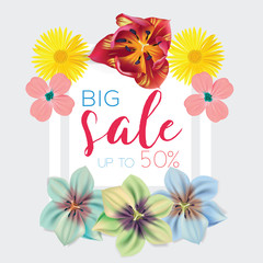 Big sale template with flowers background frame vector illustration. Banner, flyer, invitation, posters, brochure, voucher discount Advertising.