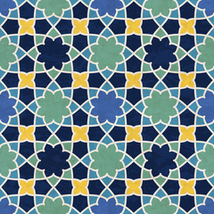 Abstract geometric mosaic pattern, marbled tiles in Moorish style, textured seamless vector illustration
