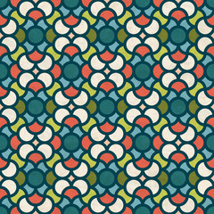 Abstract geometric seamless pattern in mid-century modern colors, vector illustration with texture