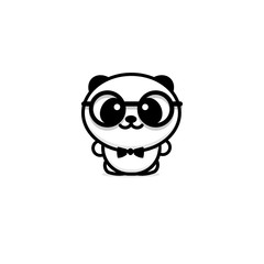 Cute Panda With glasses and butterfly vector illustration, Baby Bear logo, new design line art, Chinese Teddy-bear Black color sign, simple image, picture with animal.