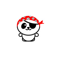 Cute Panda Pirate with a kerchief on her head vector illustration, Baby Bear logo, new design line art, Chinese Teddy-bear Black color sign, simple image, picture with animal.
