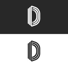 Letter D logo mockup isometric monogram, creative Idea perspective outline symbols, white thin parallel lines design element template - obrazy, fototapety, plakaty