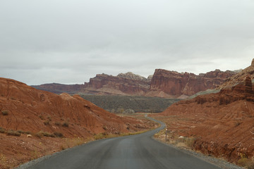 Overcast Red Rock Landscape Road long