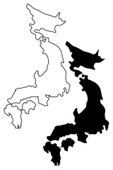 Japan map vector illustration, scribble sketch Japan