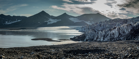 Front of glacier at dusk