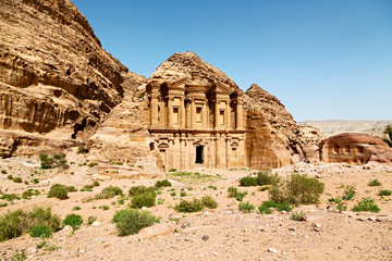 the antique site of petra in jordan the monastery - obrazy, fototapety, plakaty
