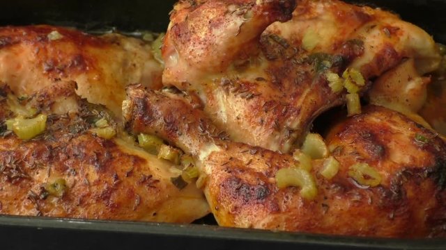 Chicken baked in the oven and celery
