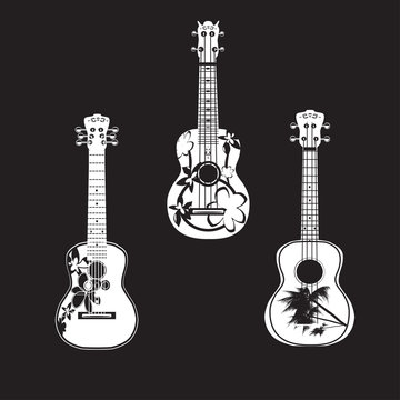 Vector set of hawaiian guitars ukulele in flat style