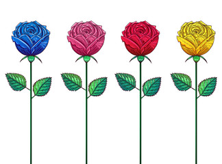 Multicolored roses on long stems, drawing