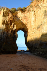 Tunnel at Lagos Beach (Praia da Batata), Algarve, Portugal during Sunset
