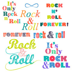 Rock n roll lettering, colored set on white