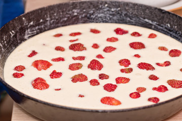 pie-shaped sponge cake with strawberries