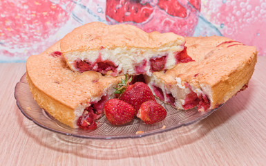 pie-shaped sponge cake with strawberries