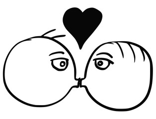 Vector Cartoon of Man and Man Two Gay Men in Love Kissing Each Other With Heart Symbol