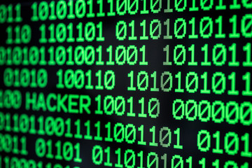 Fototapeta premium Technology background, close up on texture digital pixel is running prinary code number with black background and selective focus.