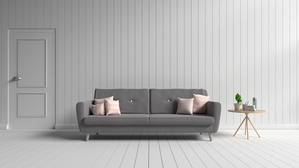 Interior design includes a sofa in a white room,3D Rendering