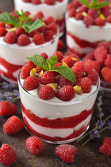 Raspberry cheesecake in a glass