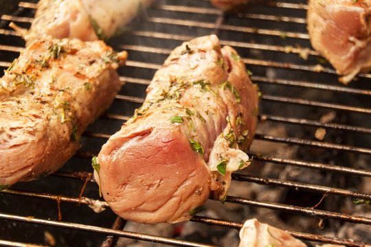 Pork Tenderloin On Grill. Farm Raised Heritage Pork Tenderloin On The Bbq.